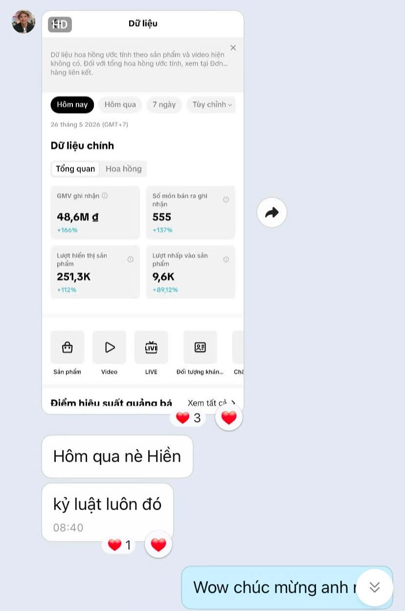 Học viên báo kết quả video TikTok trong nhóm