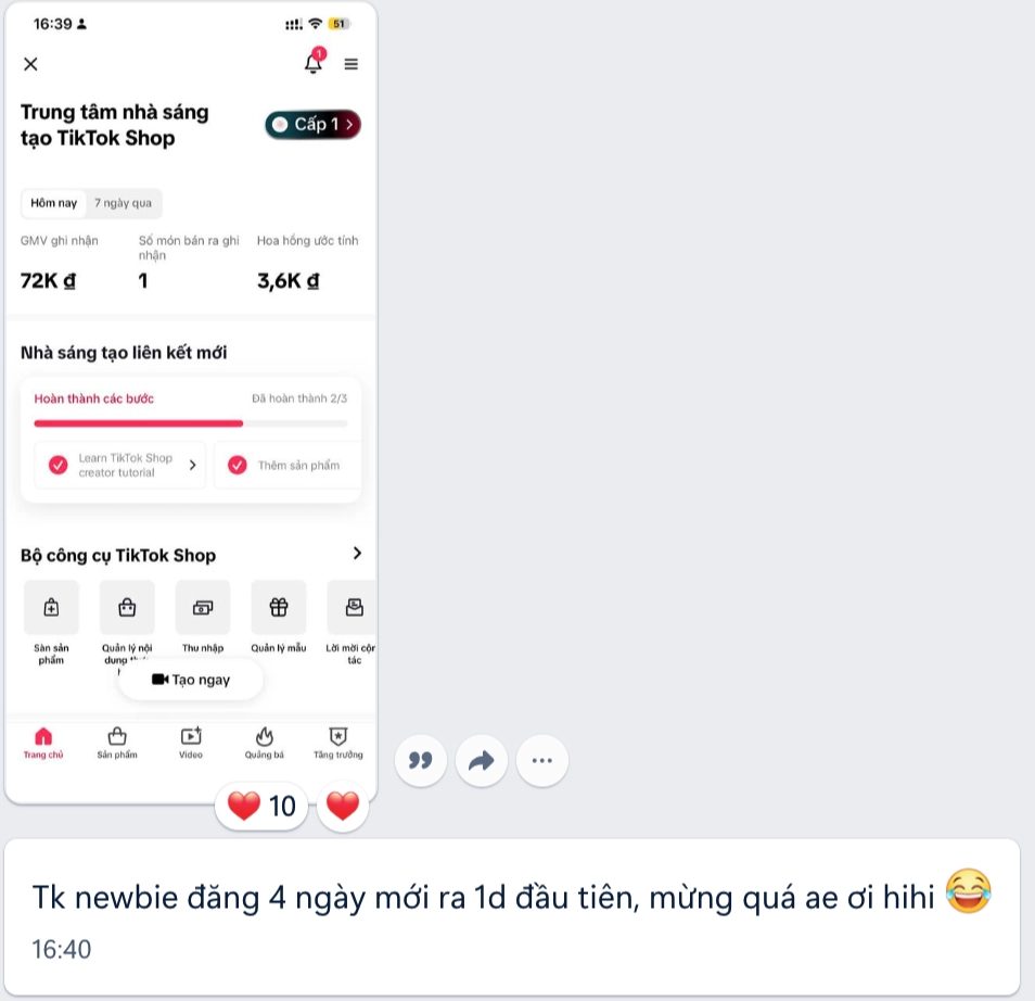 Học viên báo cáo doanh số trong nhóm