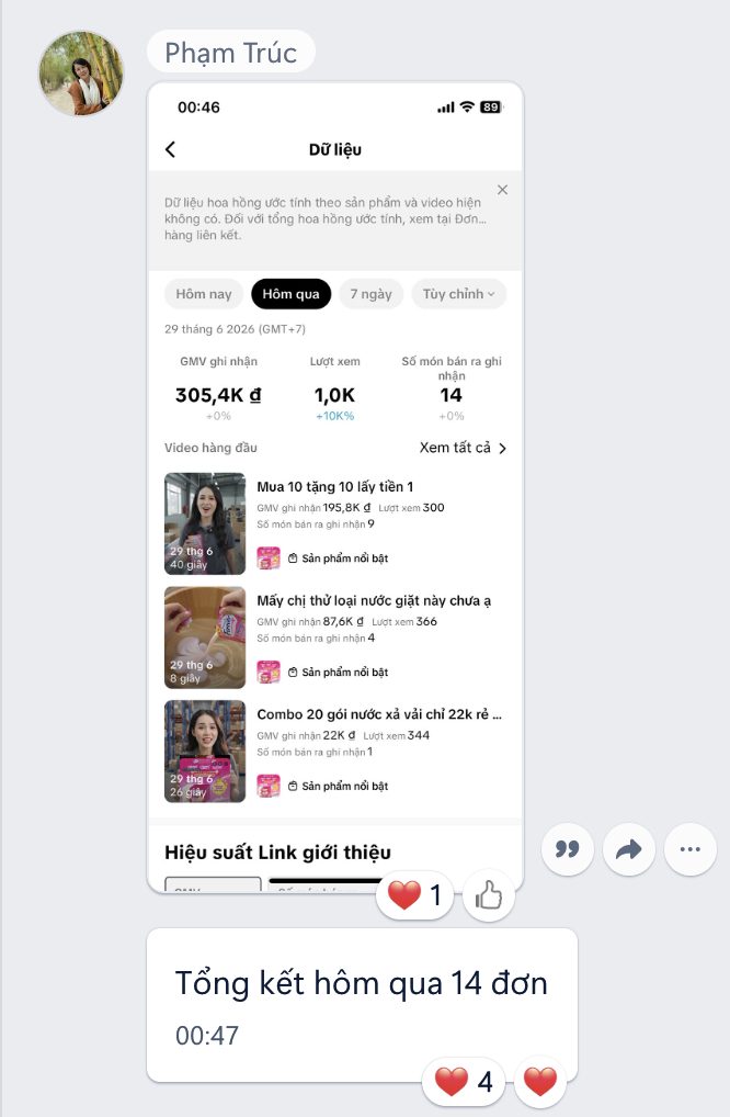 Kết quả bán hàng TikTok Shop của học viên