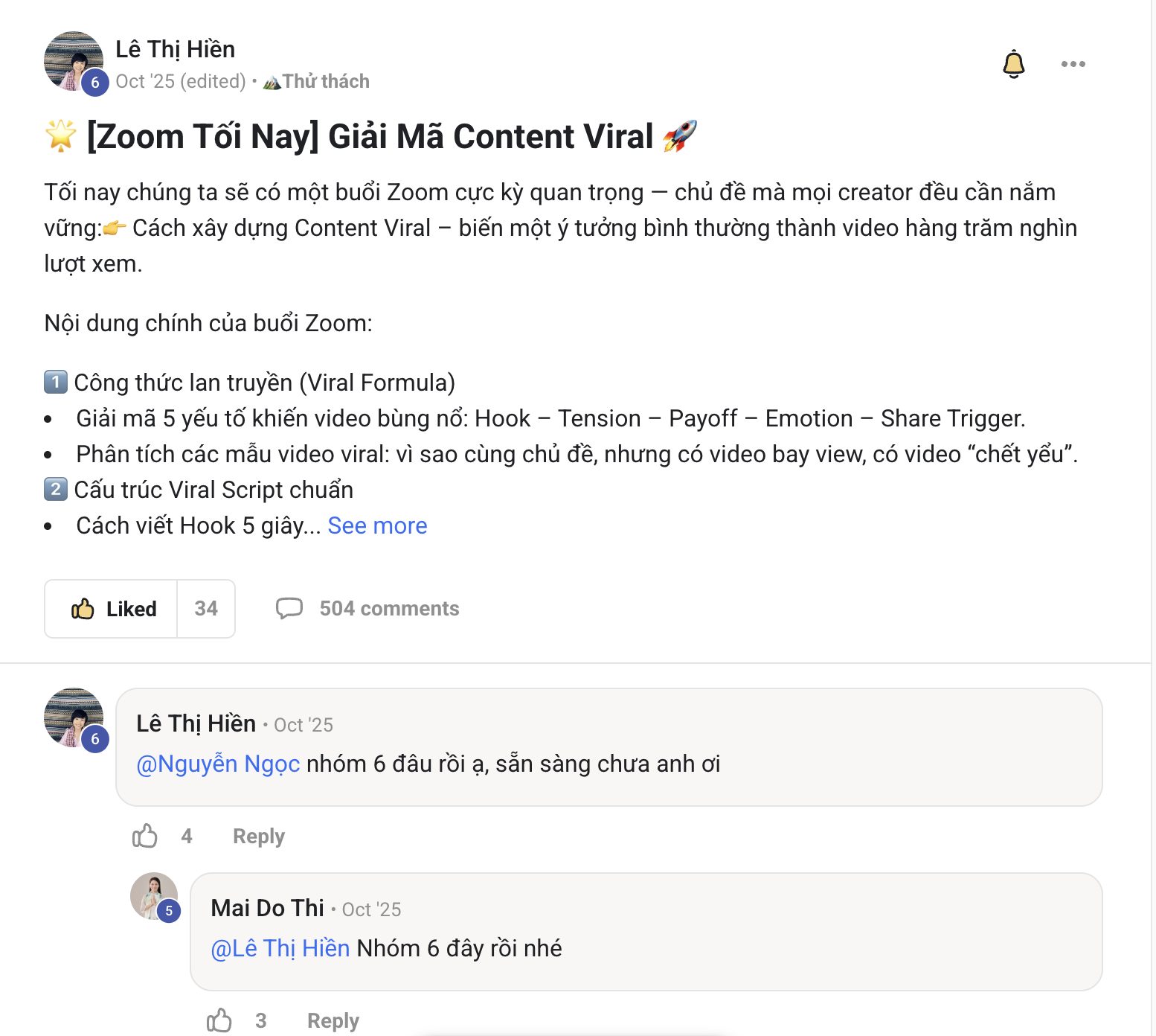 Bình luận và tương tác sôi nổi của học viên trong cộng đồng